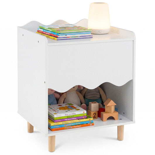 Toddler Scalloped Side Table with Wide Top & Open Compartment-Pink