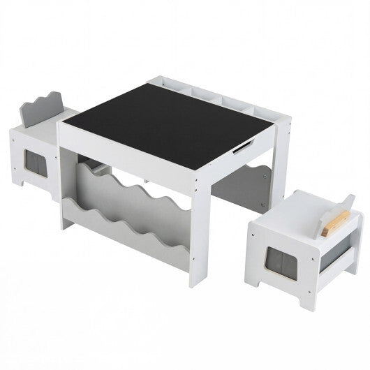 Multi-purpose Activity Kids Table and Chairs Set with Double-sided Tabletop-Gray