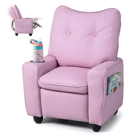Kids Recliner with Cup Holder Armrests and Adjustable Backrest for Playroom-Pink