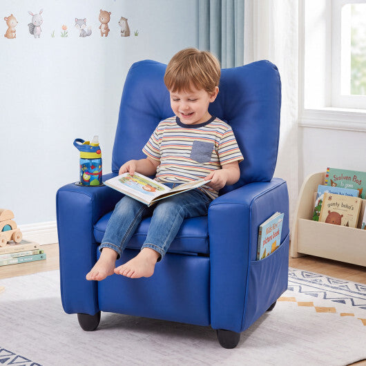 Kids Recliner with Cup Holder Armrests and Adjustable Backrest for Playroom-Pink