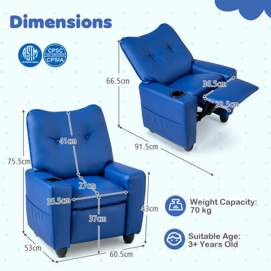 Kids Recliner with Cup Holder Armrests and Adjustable Backrest for Playroom-Pink