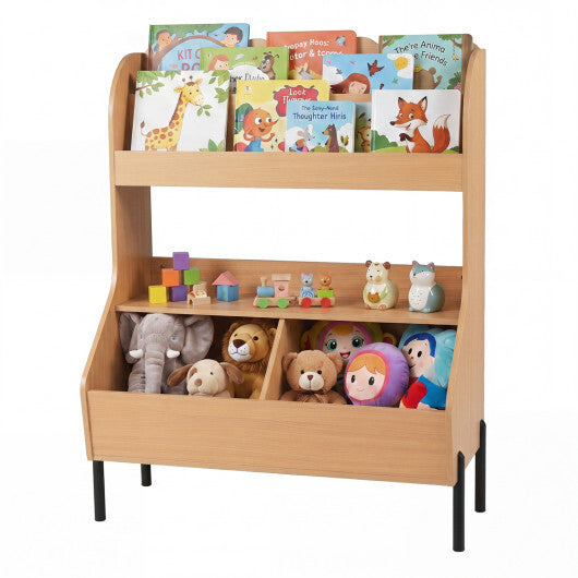 Kids Toy Storage Organizer Wooden Montessori Bookshelf with 2 Storage Bins-White