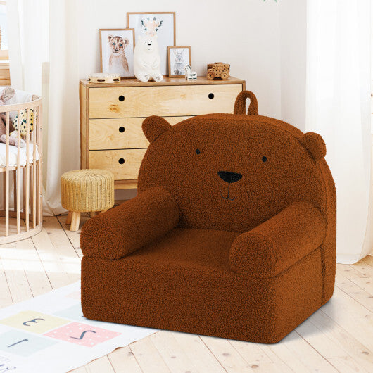Kids Bear Sofa Toddler Foam Couch with Soft Fleece Fabric Cover-Navy