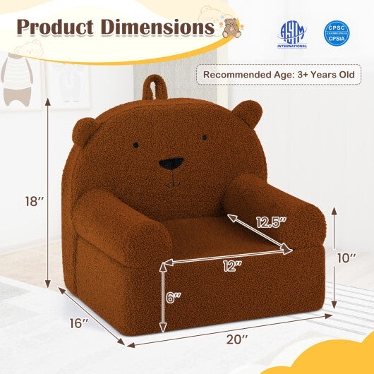 Kids Bear Sofa Toddler Foam Couch with Soft Fleece Fabric Cover-Navy