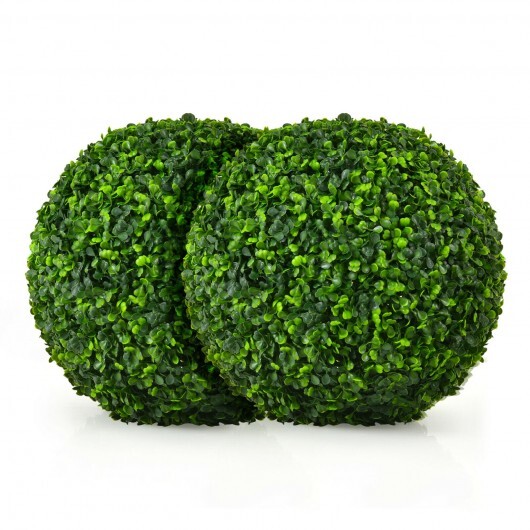 2 Pieces 15.7 Inch Artificial Boxwood Topiary Ball Tree Set - Color: Green - Size: 15.5 inches