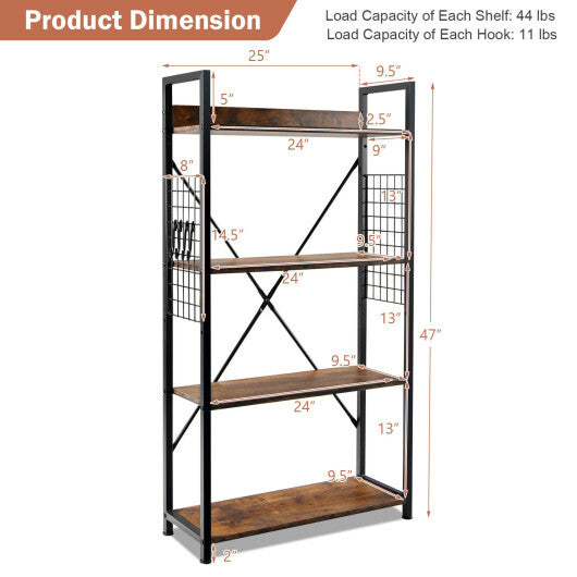 4 -Tier Industrial Open Storage Bookshelf-Coffee - Color: Dark Brown