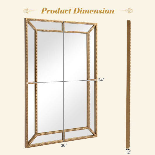 36 x 24 Inch Gold Wall Mirror with Beaded Frame for Living Room-Gold
