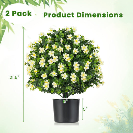 2 Pack Artificial Boxwood Topiary Ball Tree Faux Shrub Bushes with Flowers-Purple
