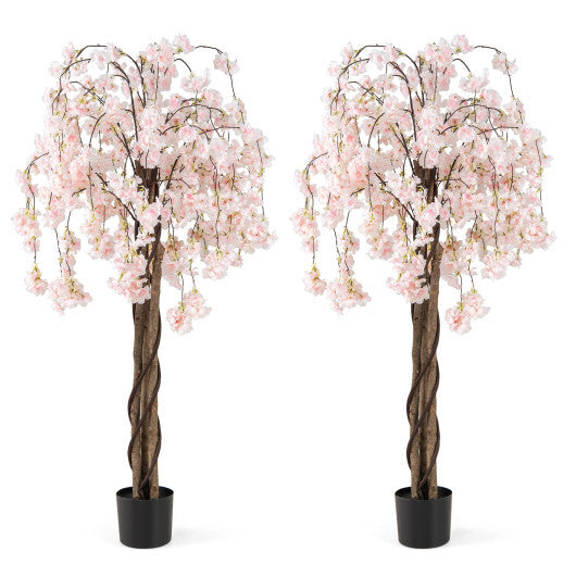 5.5 FT Tall Artificial Cherry Blossom Tree with Pink/White Flowers 2 Pack-Pink