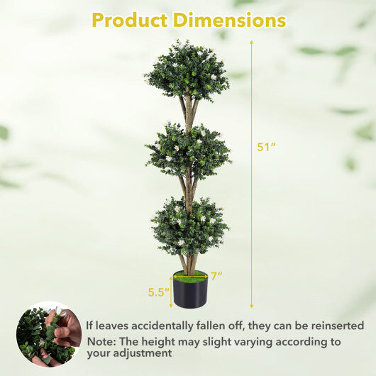 51" Artificial Triple Ball Boxwood Topiary Tree with 59 Blossoms-Purple