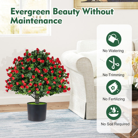 2 Pack Artificial Rose Topiary Ball Trees with PP Cement-Filled Flowerpot for Home