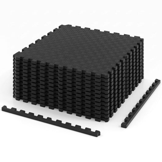 12 PCS Puzzle Exercise Mat EVA Foam Interlocking Floor Tiles-Black