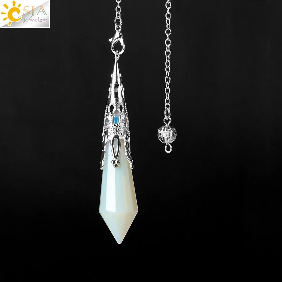 CSJA Natural Stone Crystal Pendulum for Dowsing Antique Pendant Amulet Crystals Divination Pink Quartz Pendulums Pendules G891