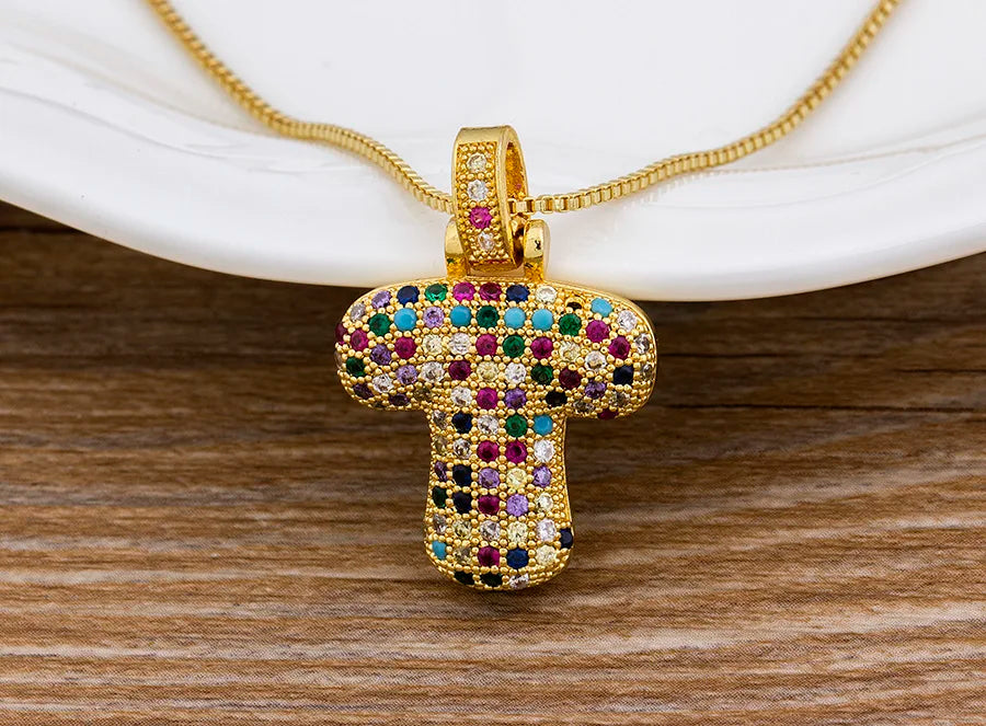 Nidin Fashion Luxury 26 Letters Copper Zircon Pendant Necklace for Women Rainbow Initials Name Necklace Wedding Party Jewelry