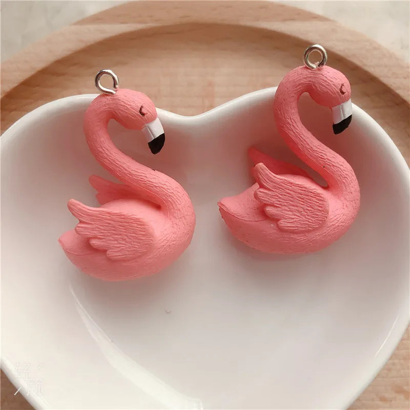 10pcs/pack Flamingo Resin Charms Craft Plastic Charms Earring Keychain DIY Jewelry Making 25x35mm