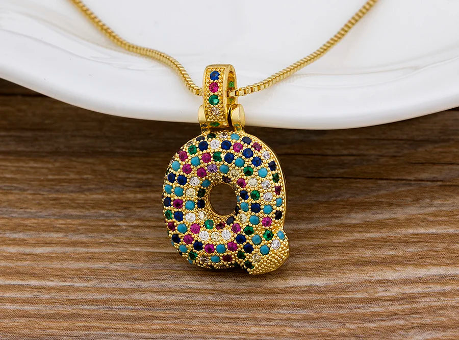 Nidin Fashion Luxury 26 Letters Copper Zircon Pendant Necklace for Women Rainbow Initials Name Necklace Wedding Party Jewelry