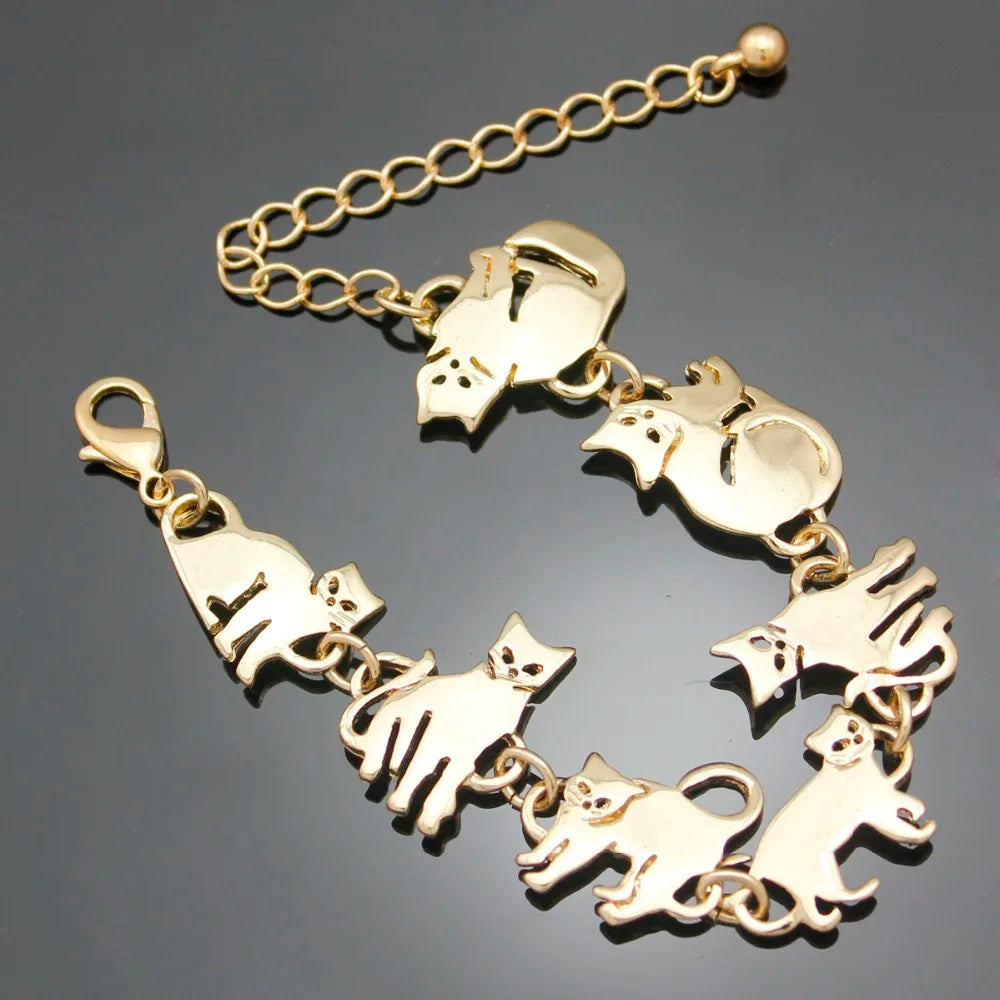 Clearance_Cat Pendant Charm Chain Link Bracelets For Women Cowgirl Cuff Bangles Fashion Jewelry Egyptian Bastet Pulseira Accesso