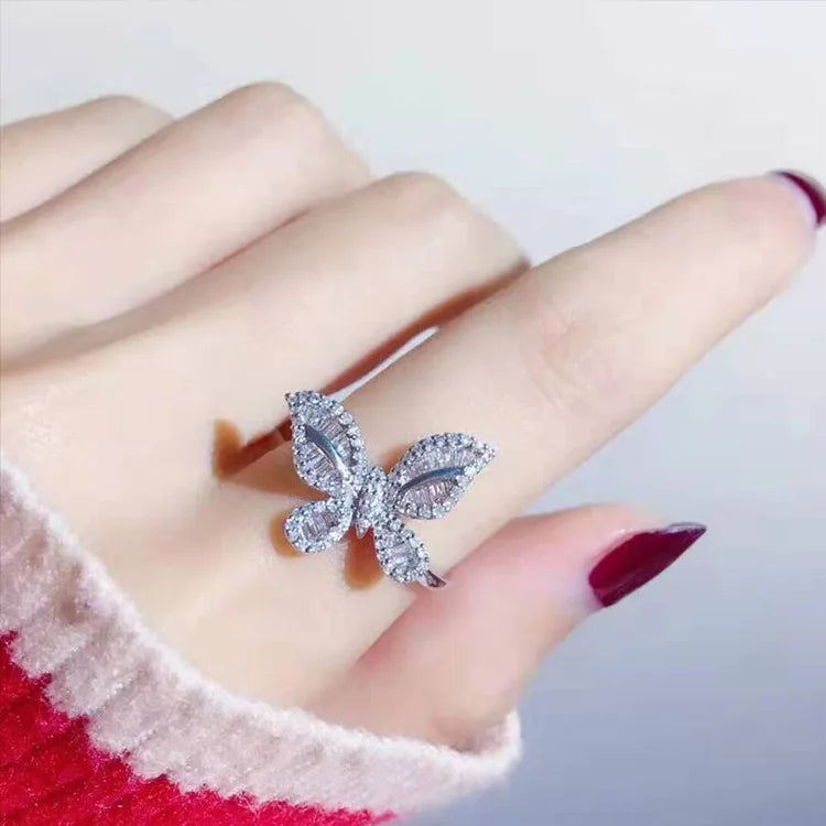 2026 New Trendy Butterfly silver color cute Fashion Ring For Women Party Gift  Jewelry Wholesale R6134