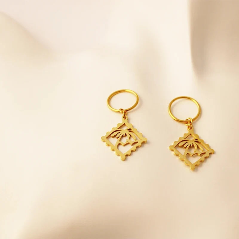 New Zealand Kiribati Hawaii Coconut Tree Shape Earrings for Women Girls Gold Color Stainless Steel Jewelry Gift