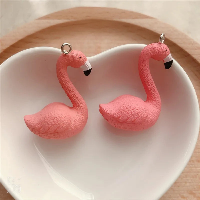 10pcs/pack Flamingo Resin Charms Craft Plastic Charms Earring Keychain DIY Jewelry Making 25x35mm