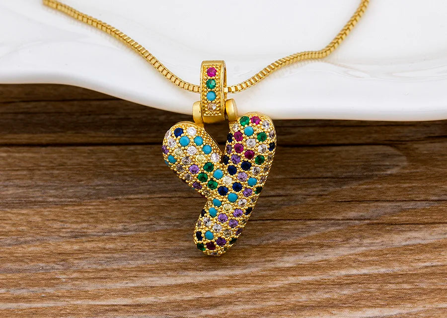 Nidin Fashion Luxury 26 Letters Copper Zircon Pendant Necklace for Women Rainbow Initials Name Necklace Wedding Party Jewelry