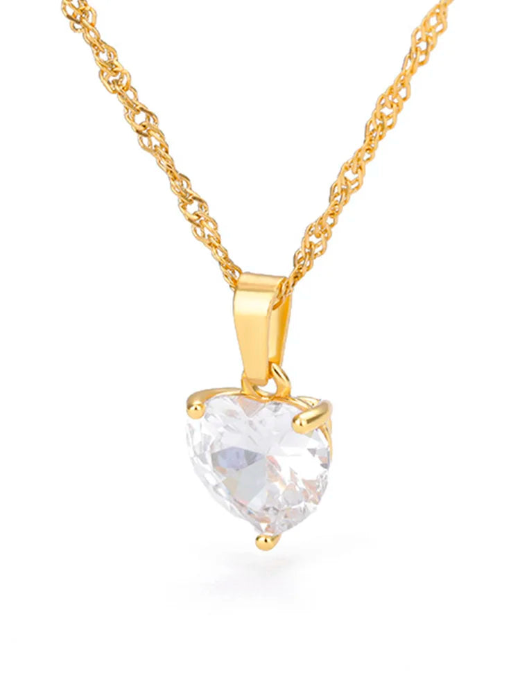 Heart Necklaces For Women Stainless Steel Gold Plated Chain Zircon Heart Pendant Choker Necklace Wedding Boho Jewelry Gift Femme