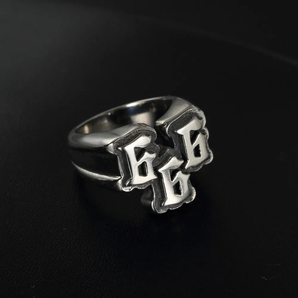 Men's Punk Stainless Steel Digital 666 Ring Titanium Steel Ring Jewelry