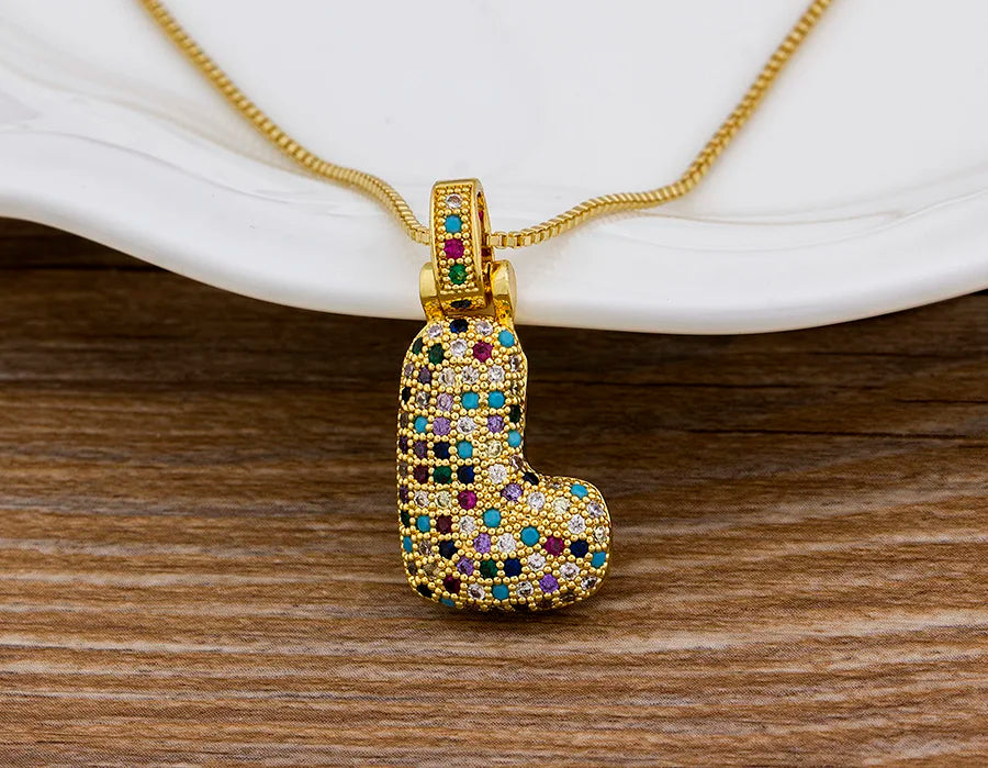 Nidin Fashion Luxury 26 Letters Copper Zircon Pendant Necklace for Women Rainbow Initials Name Necklace Wedding Party Jewelry