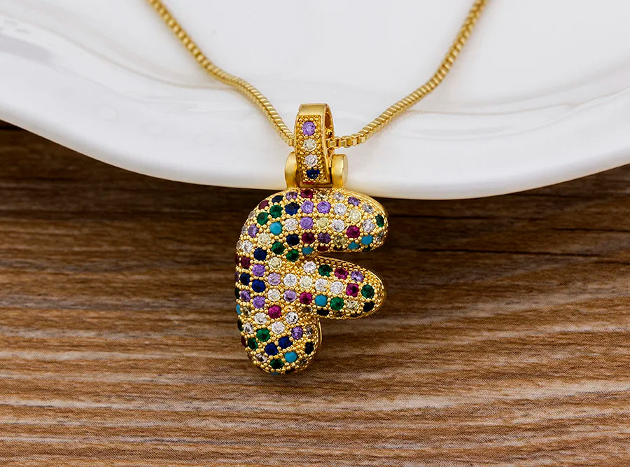 Nidin Fashion Luxury 26 Letters Copper Zircon Pendant Necklace for Women Rainbow Initials Name Necklace Wedding Party Jewelry