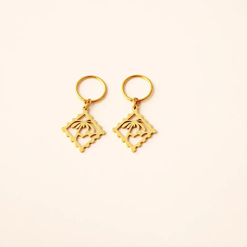 New Zealand Kiribati Hawaii Coconut Tree Shape Earrings for Women Girls Gold Color Stainless Steel Jewelry Gift