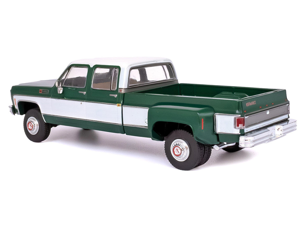 1973 GMC Sierra Grande 3500 Crew Cab Dually Pickup Truck Green and White 1/64 Diecast Model by IXO Models