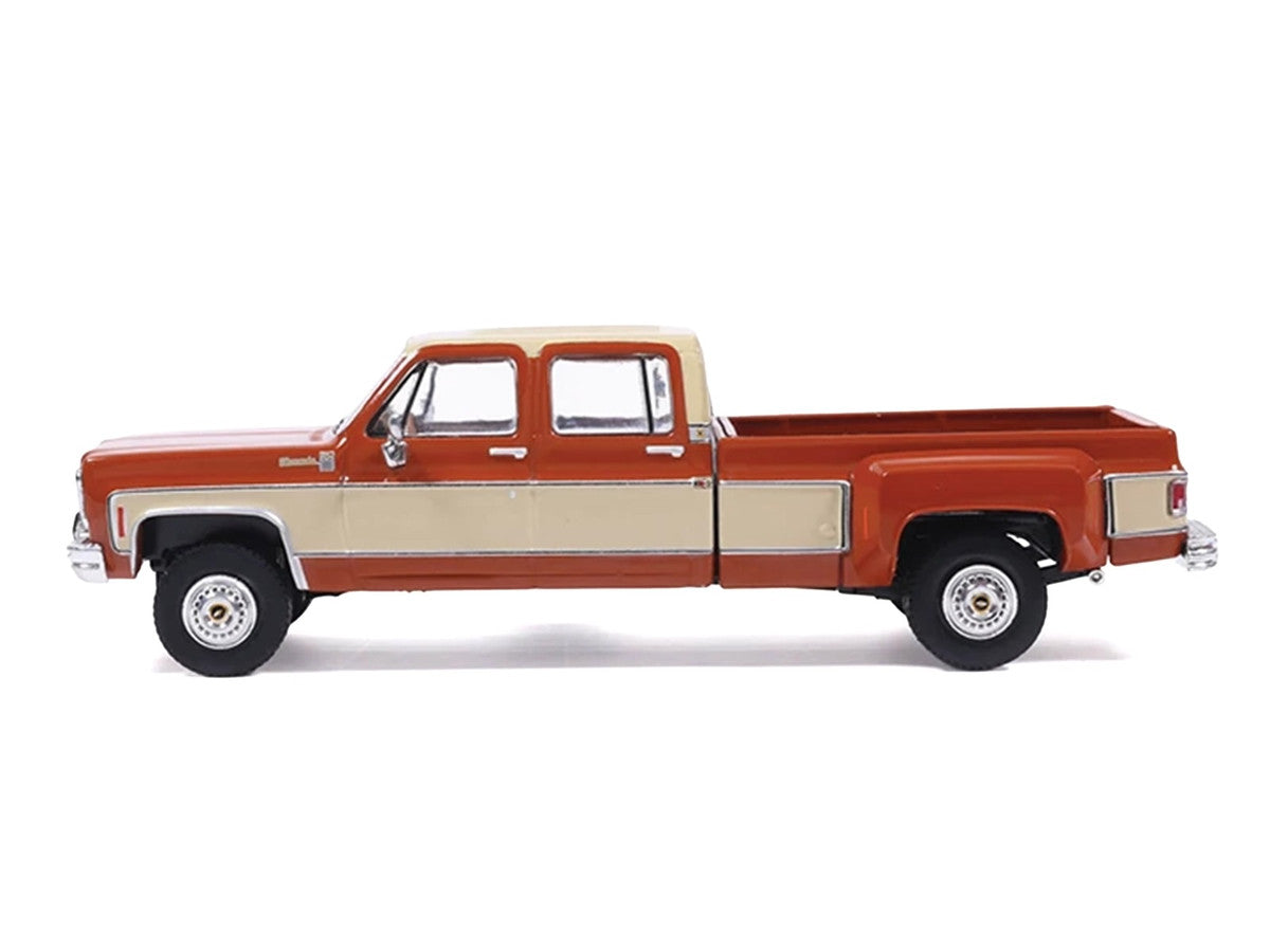 1975 Chevrolet Silverado K30 Crew Cab Dually Pickup Truck Grecian Bronze and Santa Fe Tan 1/64 Diecast Model Car by IXO Models