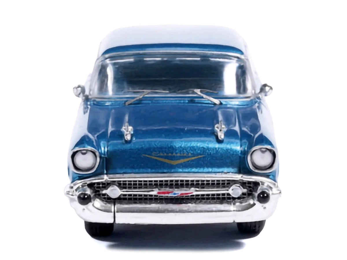 1957 Chevrolet Bel Air Sedan Harbor Blue Metallic with Blue Interior 1/64 Diecast Model Car by IXO Models