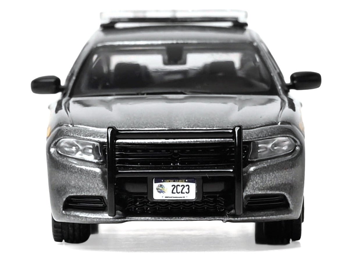 2023 Dodge Charger Pursuit "New York State Police" Gray Metallic with Yellow Stripes 1/64 Diecast Model by IXO Models