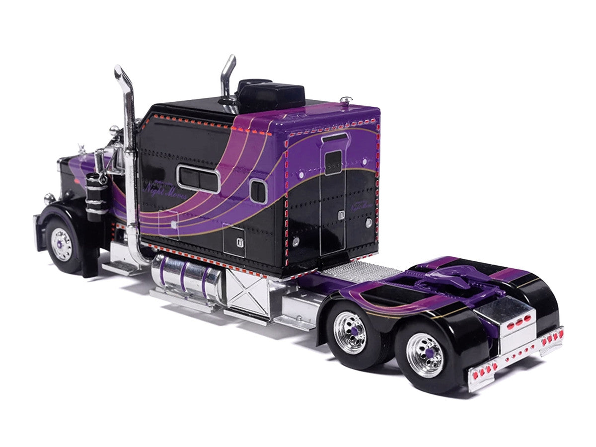 Peterbilt 379 Truck with Sleeper and Dry Goods Trailer "Night Moves" Black with Graphics "J1 Diecast" Series 1/64 Diecast Model by IXO Models