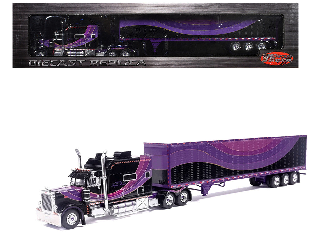 Peterbilt 379 Truck with Sleeper and Dry Goods Trailer "Night Moves" Black with Graphics "J1 Diecast" Series 1/64 Diecast Model by IXO Models