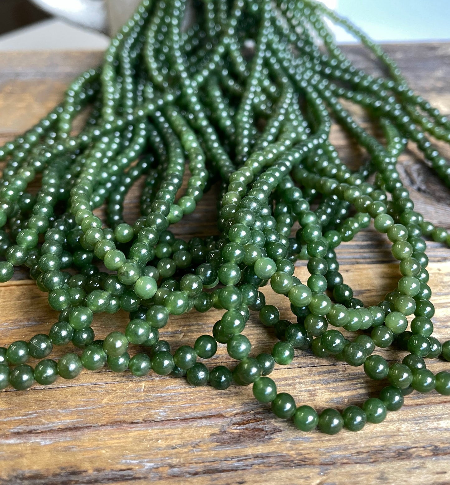 4mm Unstrung Nephrite Jade Beads, 16"