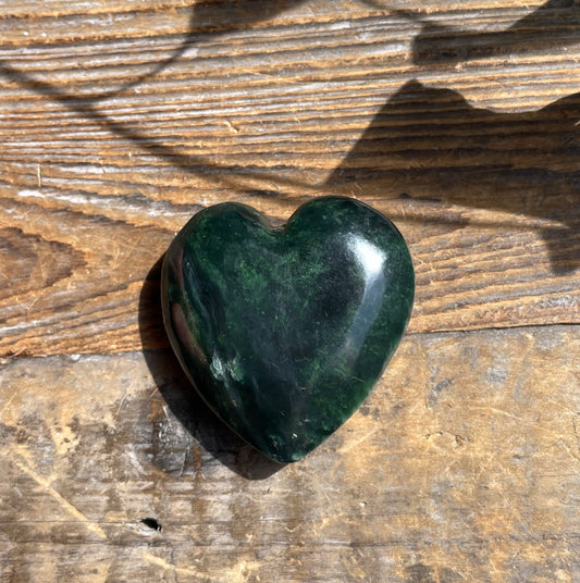 Dark Green Jade Satin Heart, 38mm (sold individually)