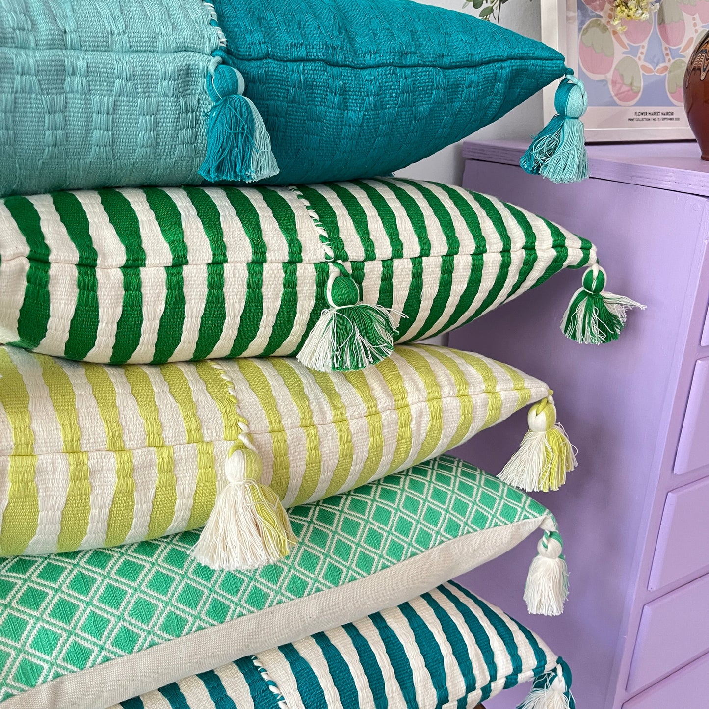 Antigua Pillow - Grass Green Stripe
