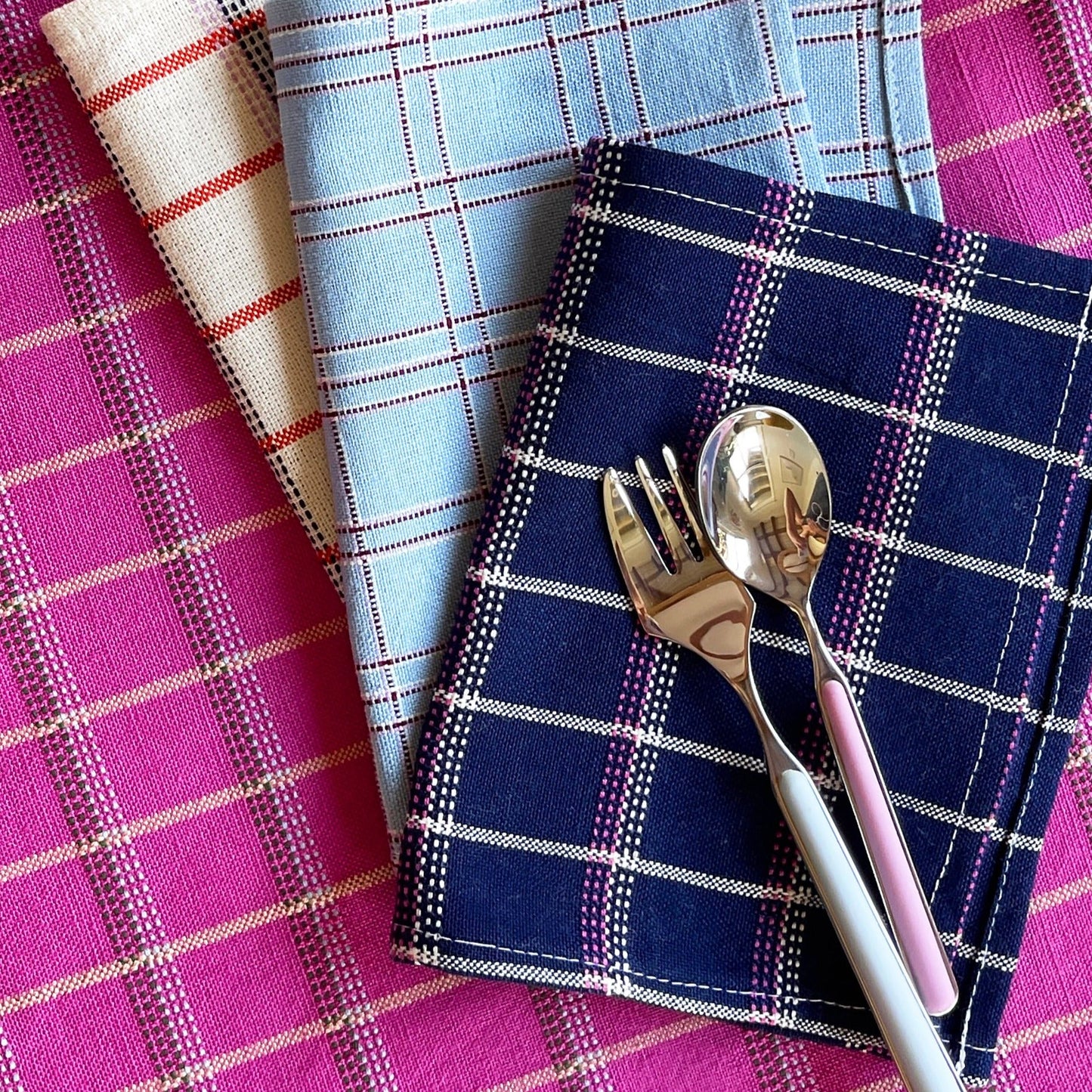 San Lucas Plaid Navy Cocktail Napkins Set of 4