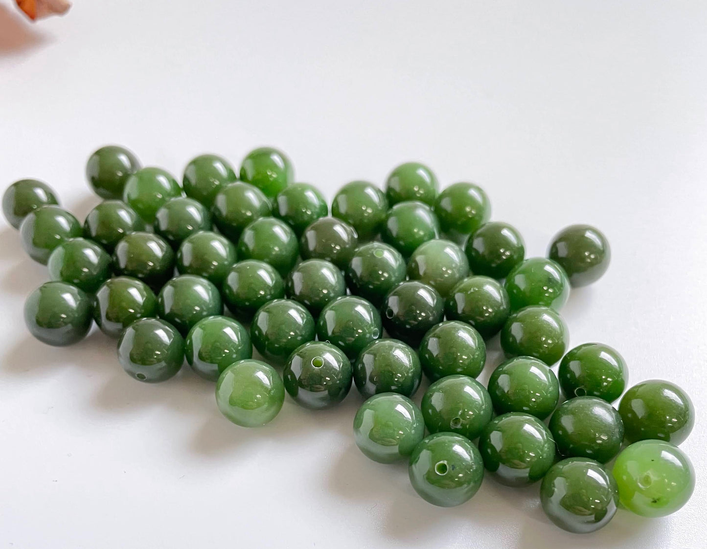 A+ Half Drilled 10mm Canadian Jade Beads