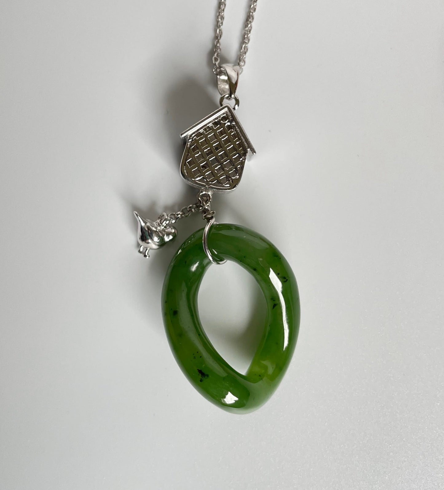 Jade Silver Birdhouse Pendant