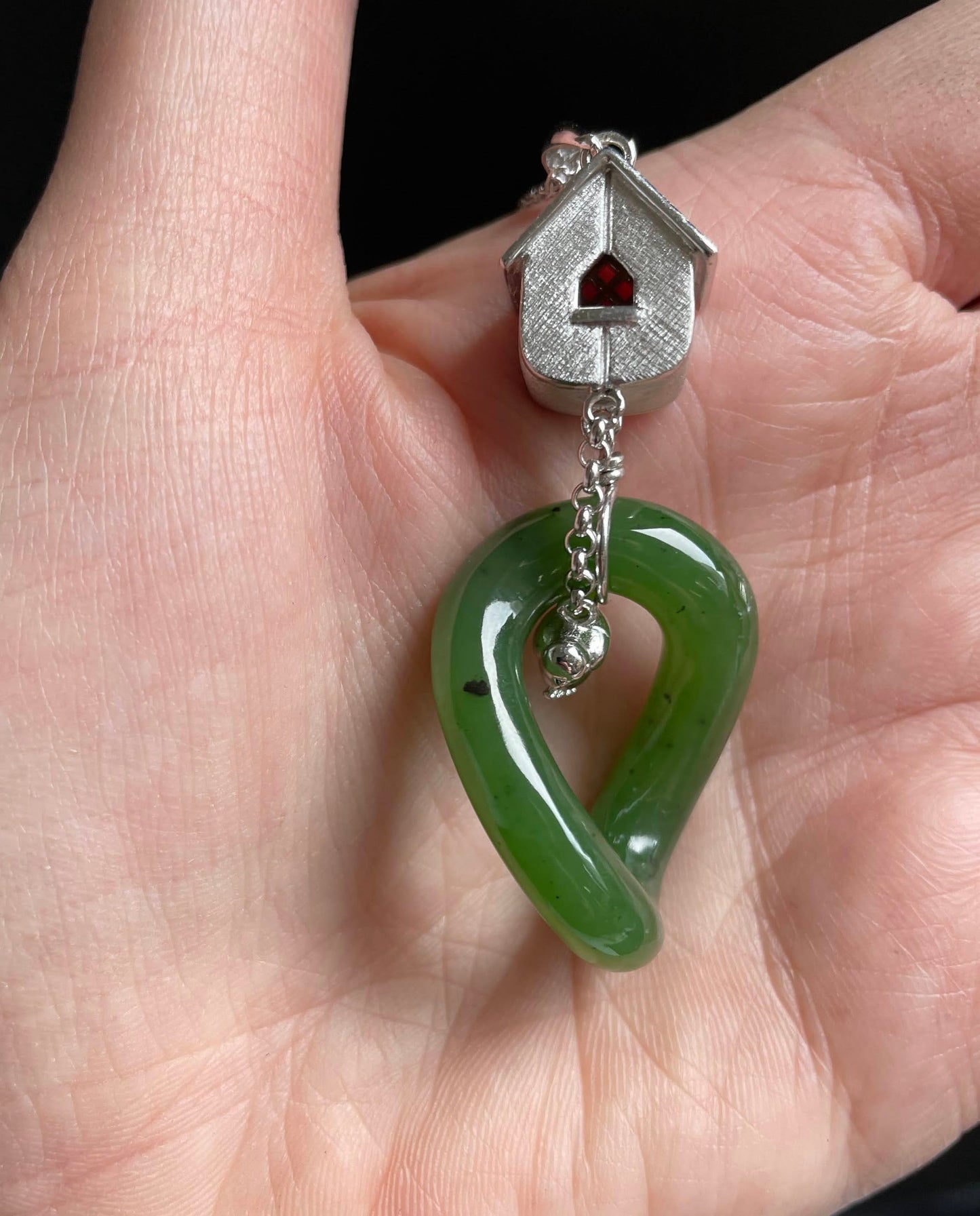 Jade Silver Birdhouse Pendant