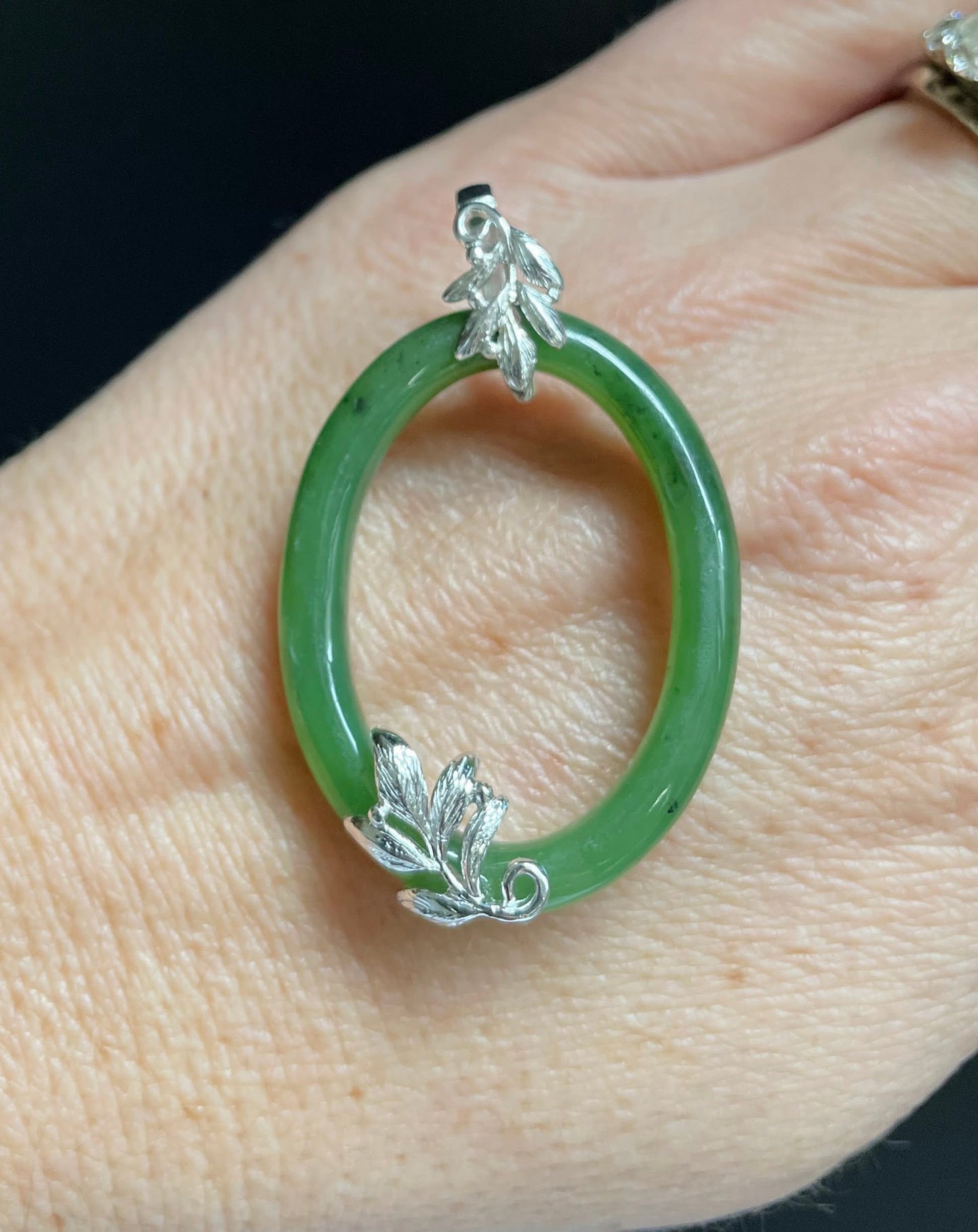 Jade Sterling Silver Oval Pendant, 35mm