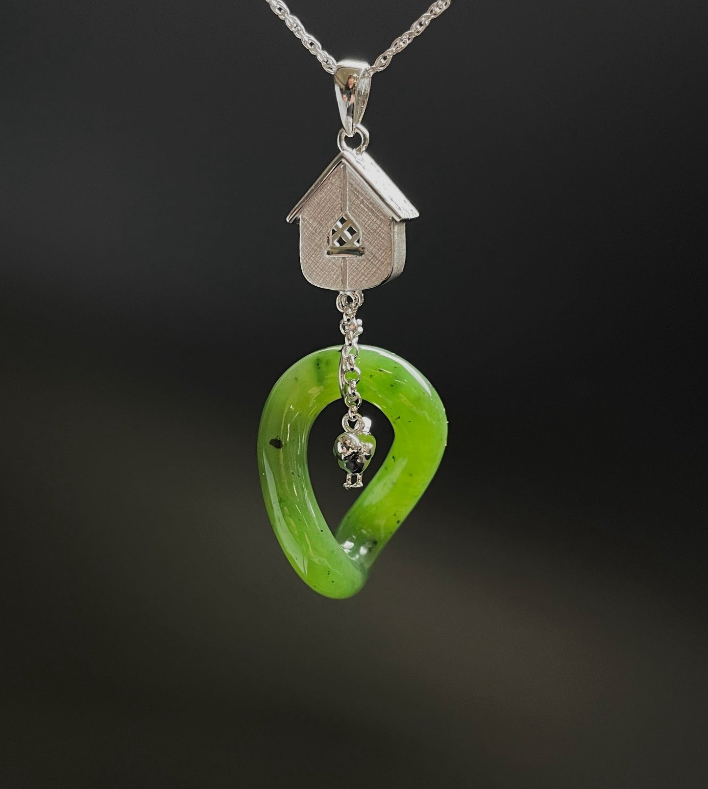 Jade Silver Birdhouse Pendant