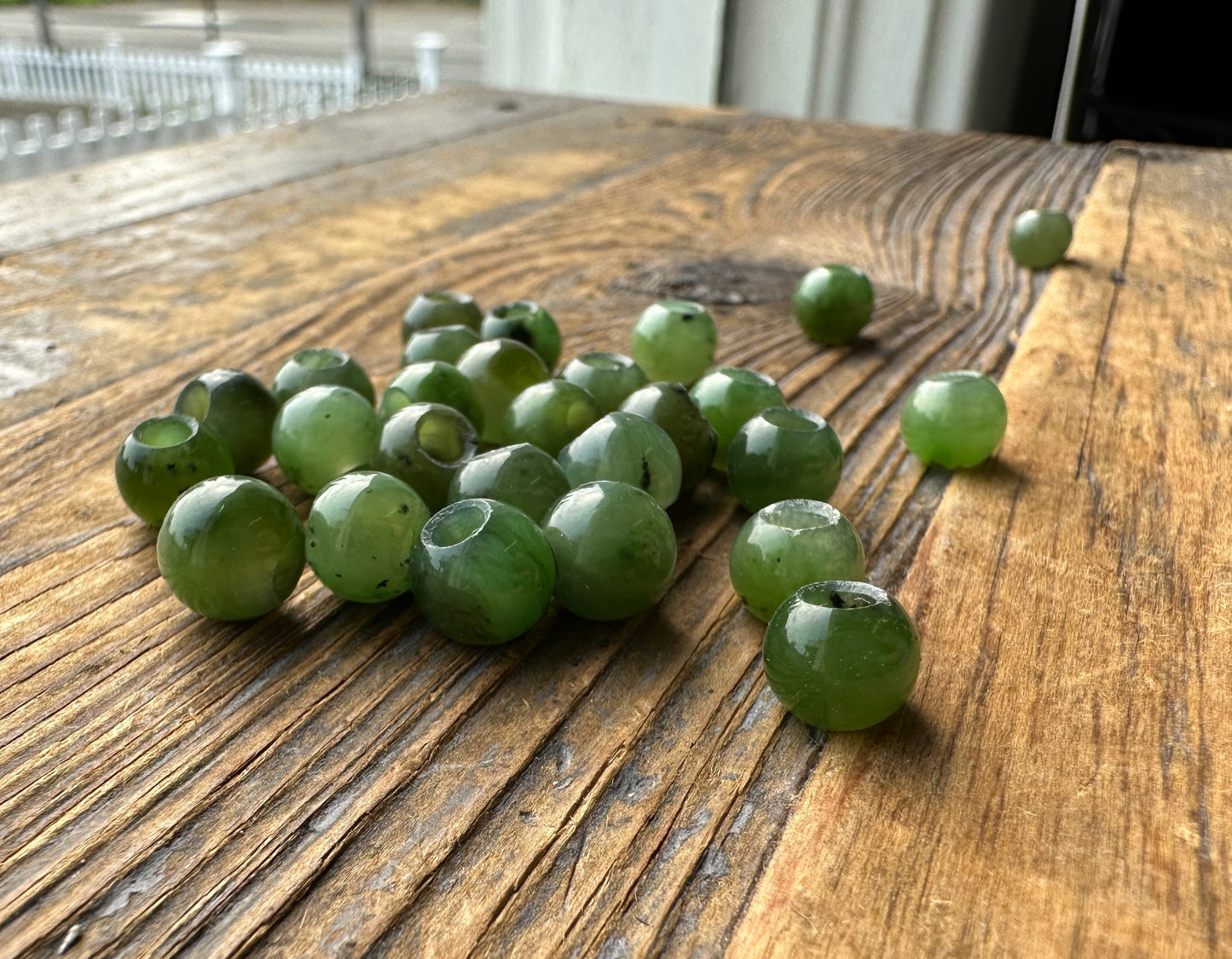 8mm Canadian Jade Beads with a large hole (Sold Individually or as a set of 10)