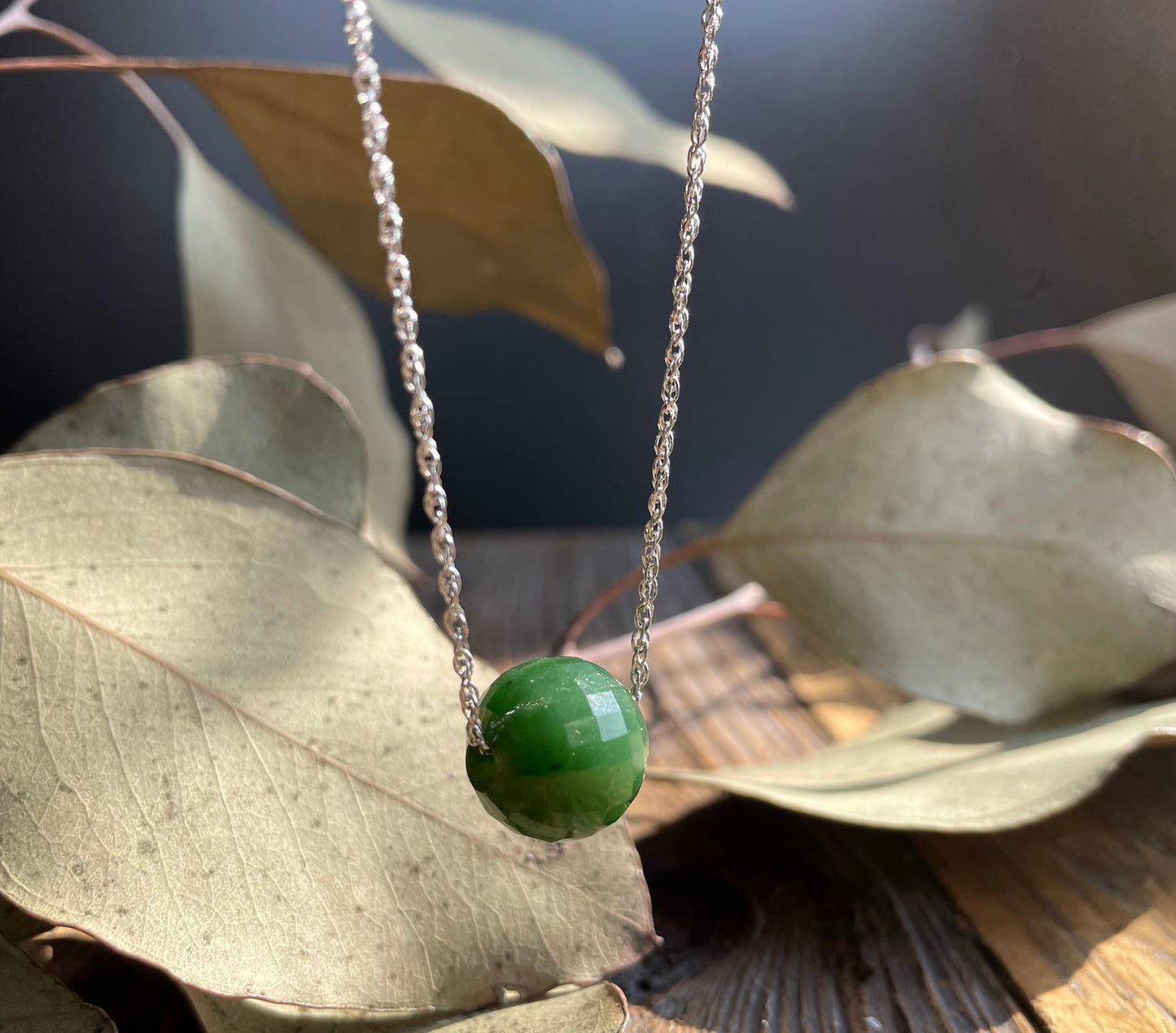 Faceted Jade Bead Pendant, 12mm