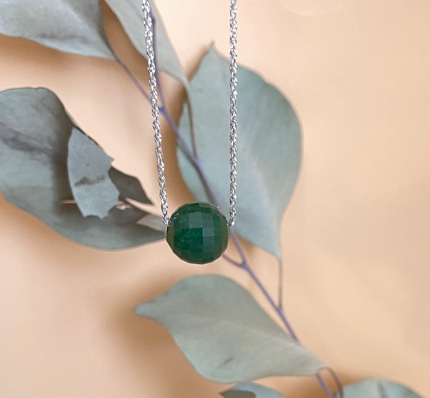 Faceted Jade Bead Pendant, 12mm