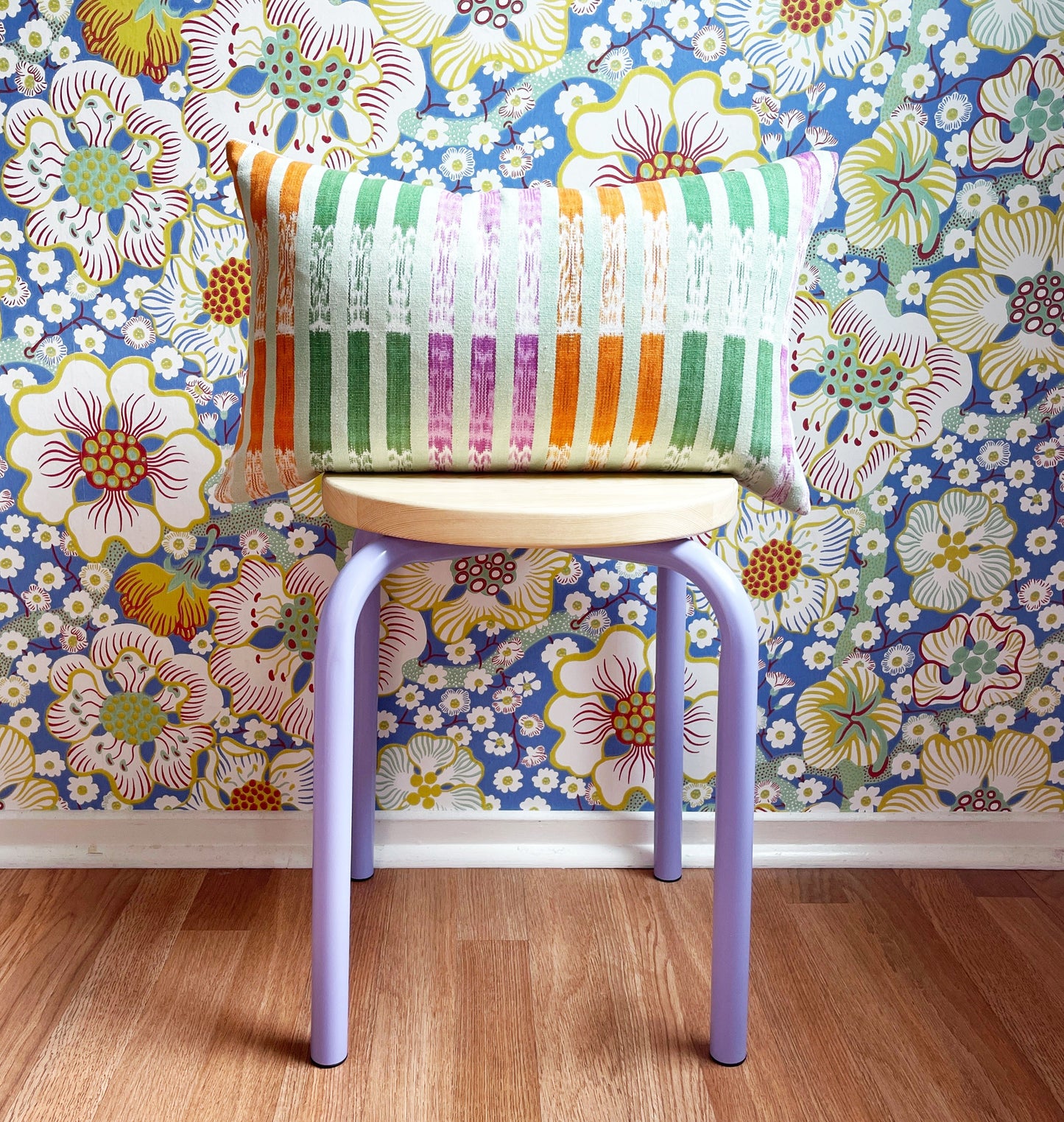 Vintage Ikat Mint Green, Orange & Magenta Stripe Pillow