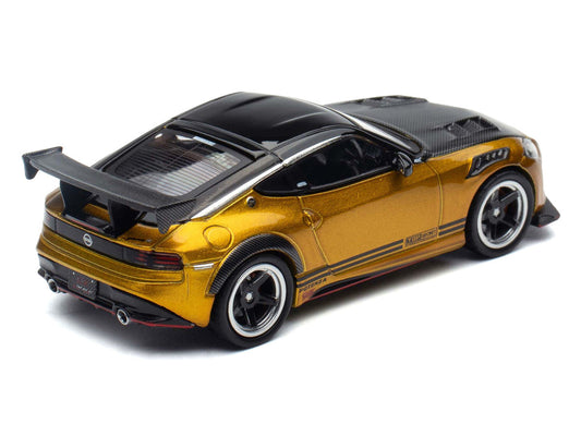 Nissan Fairlady Z Top Secret (RZ34) RHD (Right Hand Drive) Gold Metallic with Carbon Hood and Black Top 1/64 Diecast Model Car by Inno Models